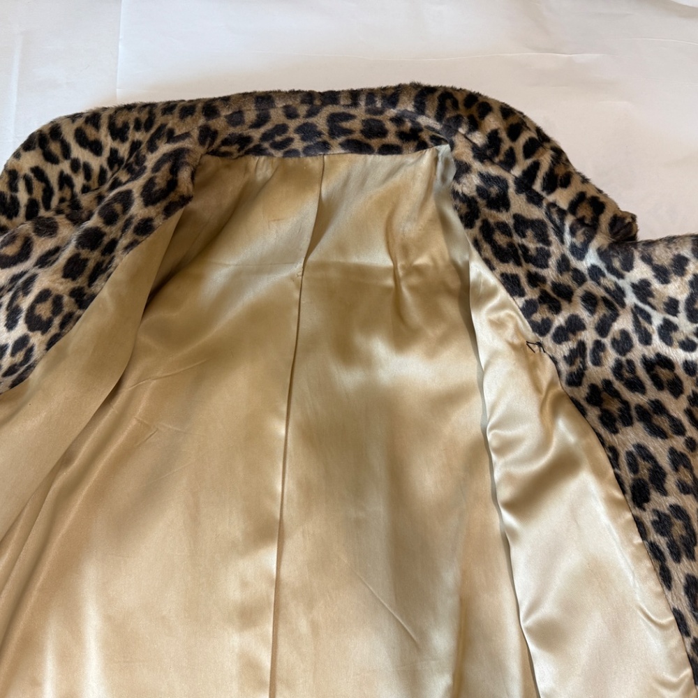 Leopard Print Faux Fur Women's Coat - Brown/Black - Picture 8 of 11